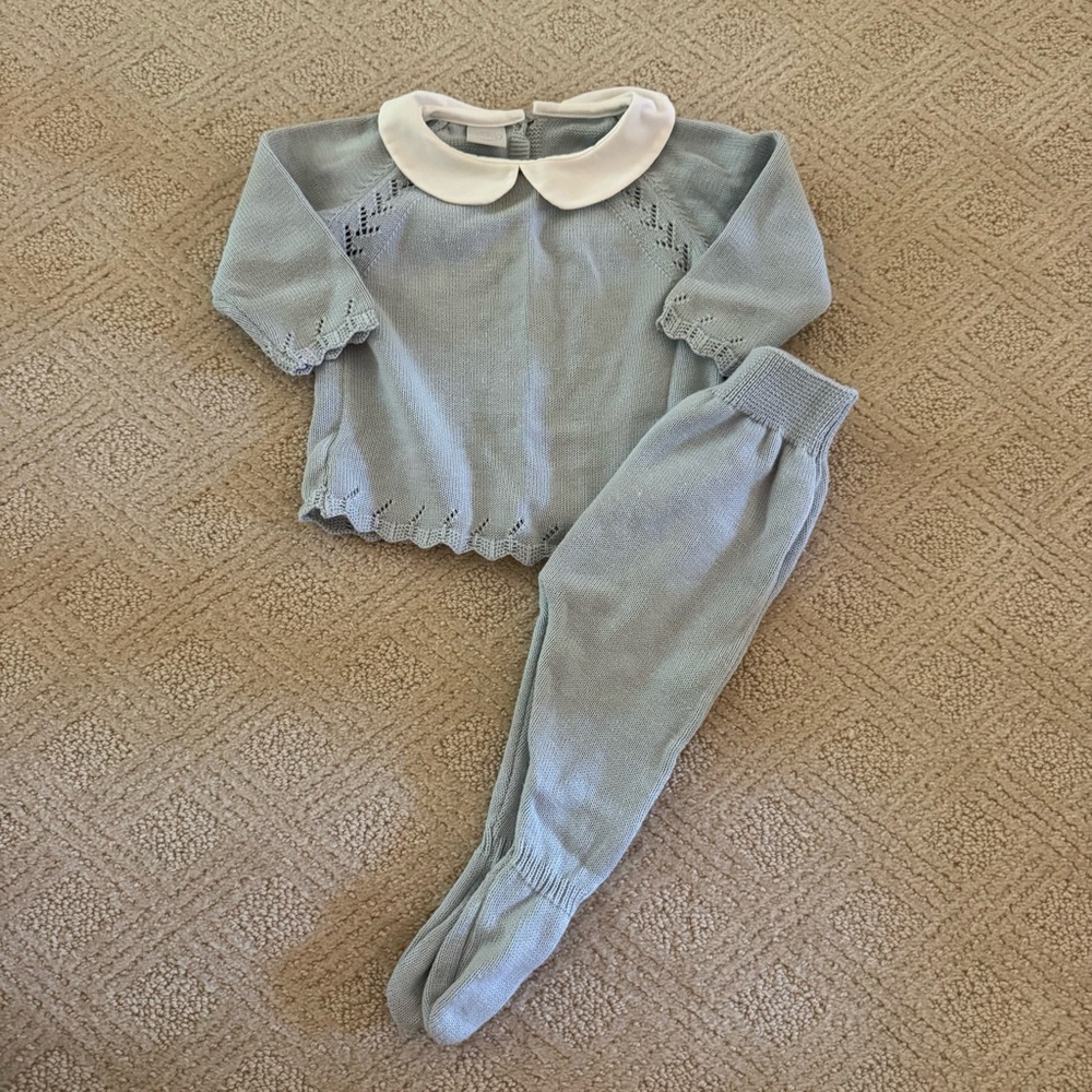 Soft Knit Peter Pan Collar Kids Matching Set in Light Blue